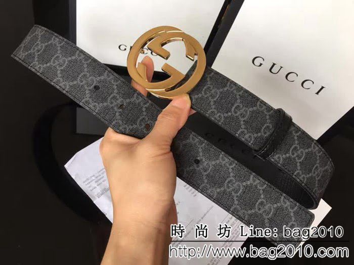 古馳CUCCI 經典款高級人造革面 大圓餅純銅亮面扣 高端男士皮帶 GHG1467